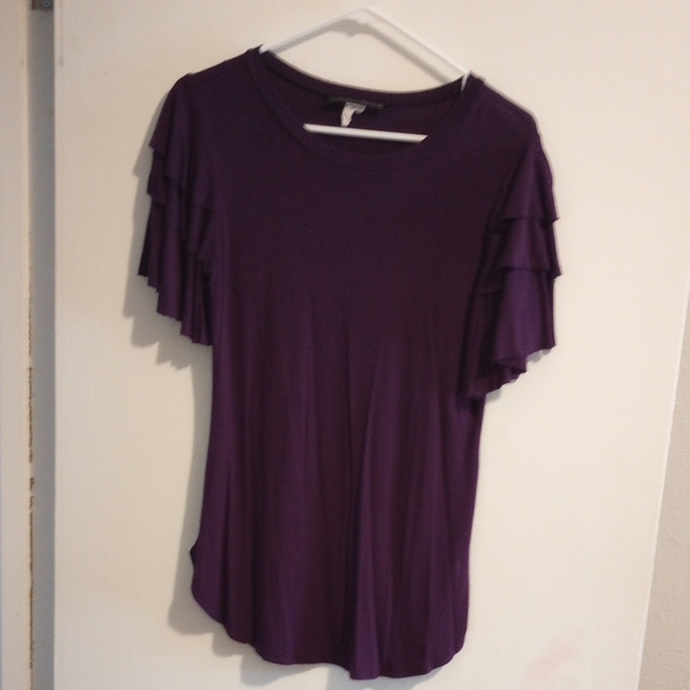 Chic Purple Ruffle Sleeve Tee